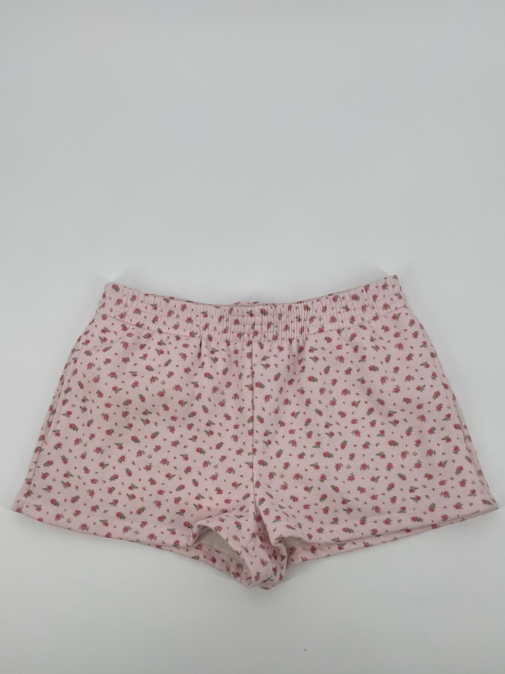 Pink Floral Athletic Lounge Shorts with Elastic Waist